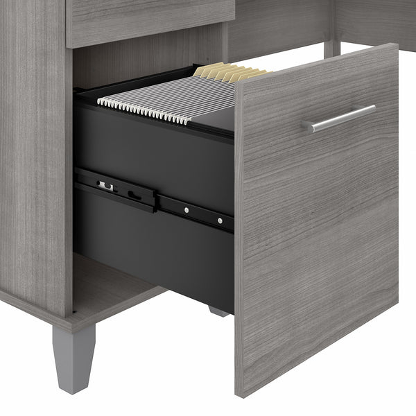 Bush Furniture Somerset 60W L Shaped Desk with Hutch and 5 Shelf Bookcase | Platinum Gray