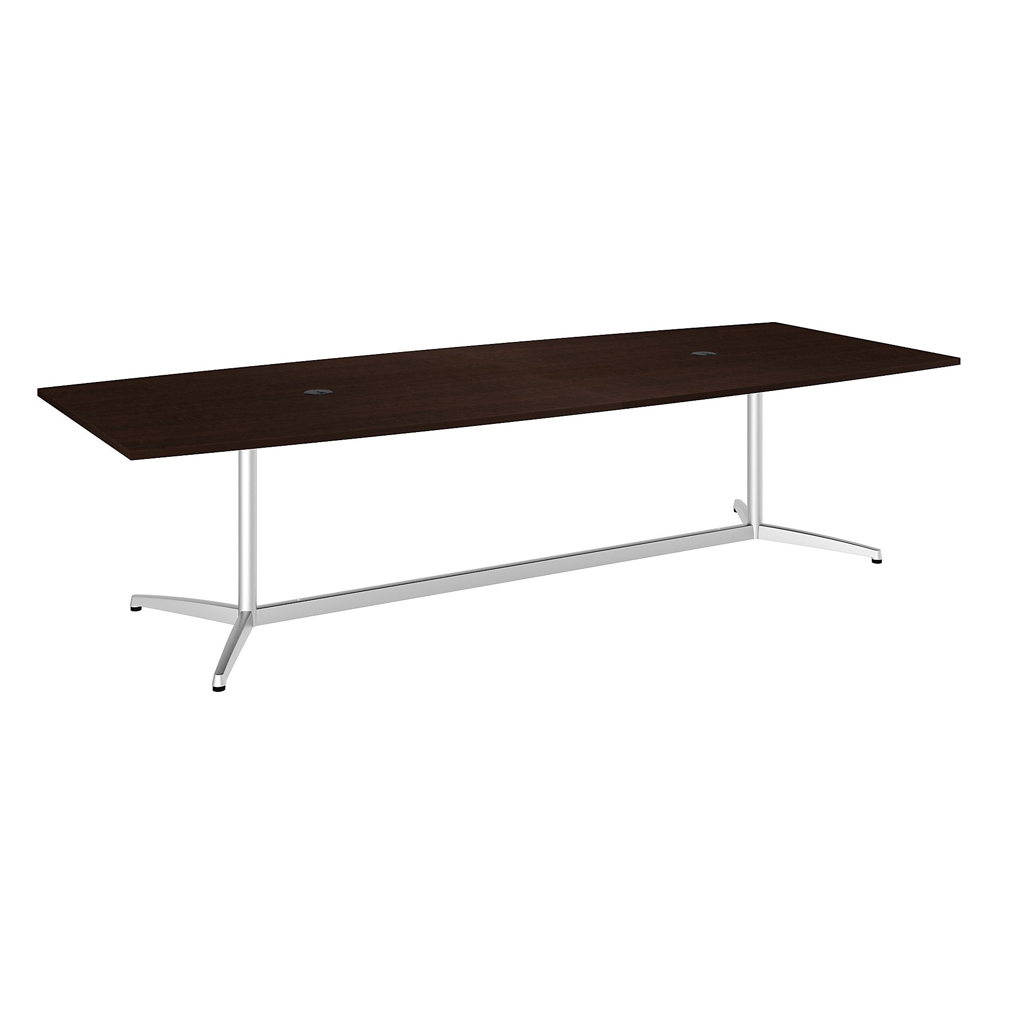 Bush Business Furniture 120W x 48D Boat Shaped Conference Table with Metal Base | Mocha Cherry/Silver