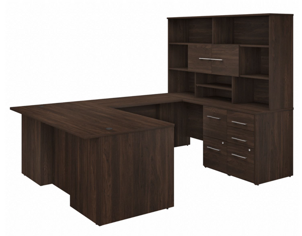 Bush Business Furniture Office 500 72W U Shaped Executive Desk with Drawers and Hutch | Black Walnut