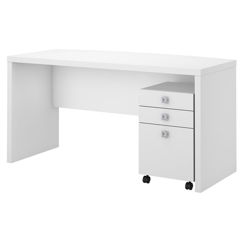 Office by kathy ireland® Echo Bow Front Desk with Mobile File Cabinet | Pure White