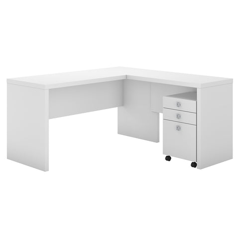 Office by kathy ireland® Echo L Shaped Desk with Mobile File Cabinet | Pure White