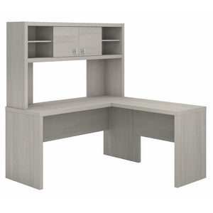 Office by kathy ireland® Echo L Shaped Desk with Hutch | Gray Sand