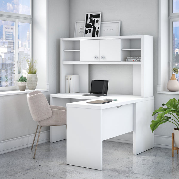 Office by kathy ireland® Echo L Shaped Desk with Hutch | Pure White