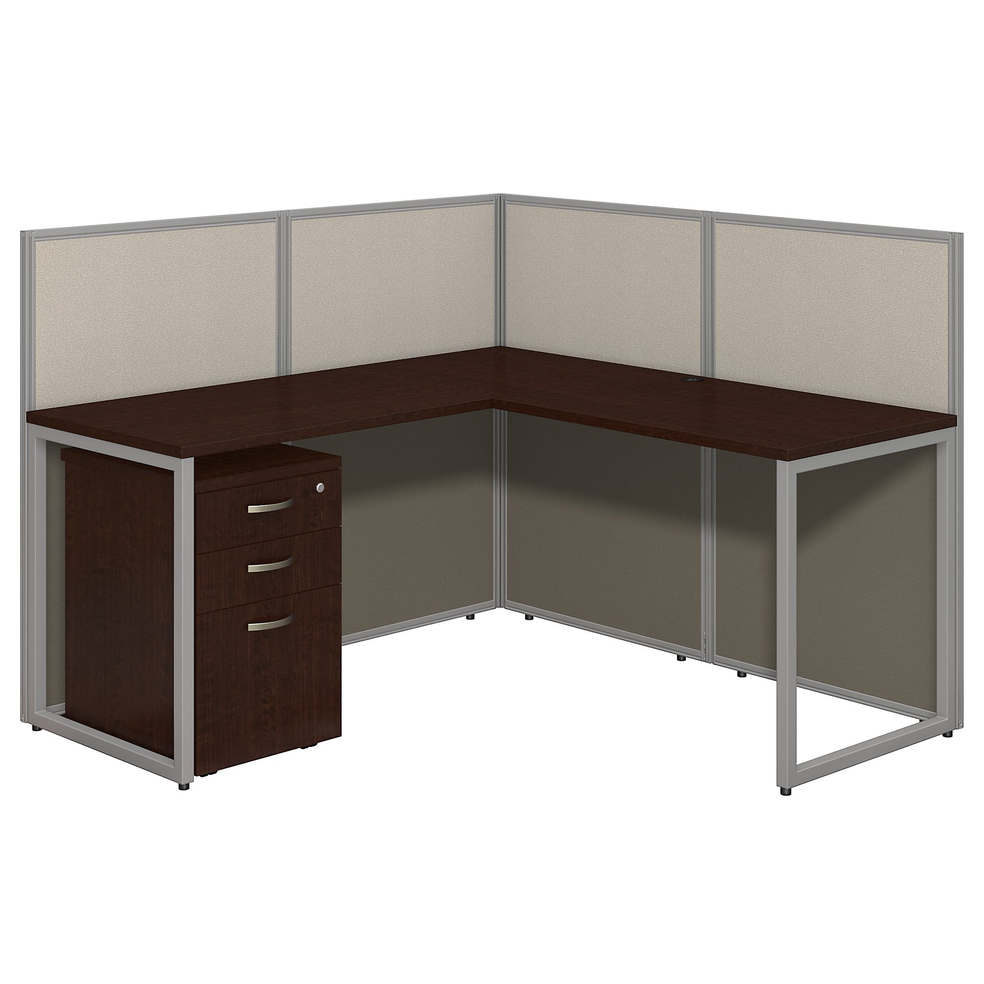 Bush Business Furniture Easy Office 60W L Shaped Desk Open Office with Mobile File Cabinet | Mocha Cherry