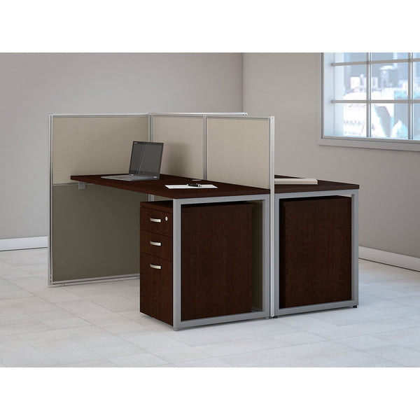 Bush Business Furniture Easy Office 60W 2 Person Straight Desk Open Office with Mobile File Cabinets | Mocha Cherry