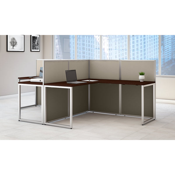 Bush Business Furniture Easy Office 60W 2 Person L Shaped Desk Open Office | Mocha Cherry