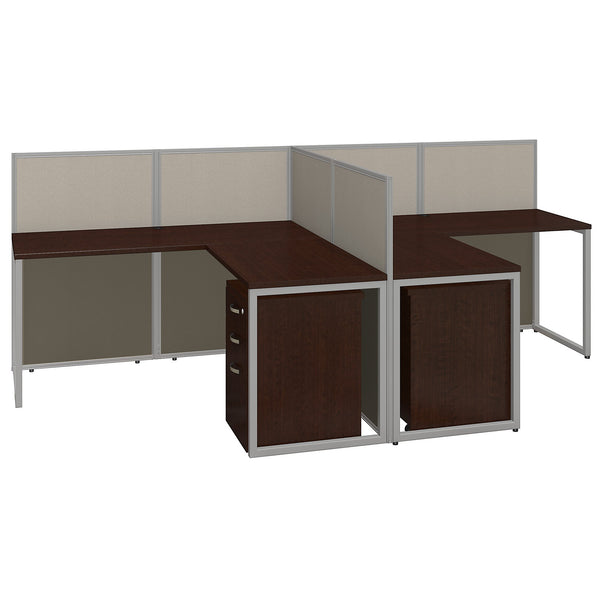 Bush Business Furniture Easy Office 60W 2 Person L Shaped Desk Open Office with Mobile File Cabinets | Mocha Cherry