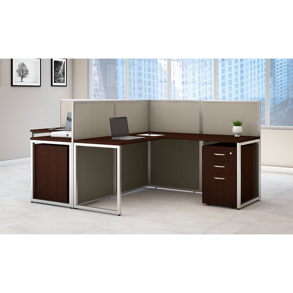 Bush Business Furniture Easy Office 60W 2 Person L Shaped Desk Open Office with Mobile File Cabinets | Mocha Cherry