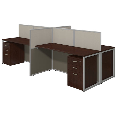 Bush Business Furniture Easy Office 60W 4 Person Straight Desk Open Office with Mobile File Cabinets | Mocha Cherry