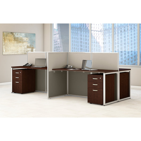 Bush Business Furniture Easy Office 60W 4 Person Straight Desk Open Office with Mobile File Cabinets | Mocha Cherry