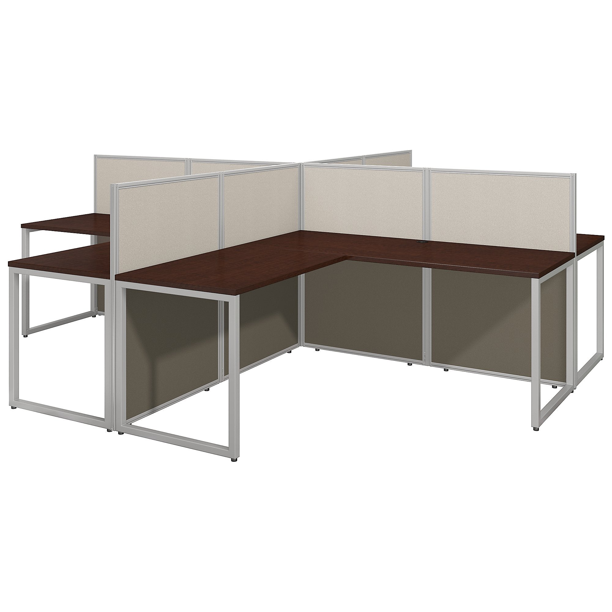 Bush Business Furniture Easy Office 60W 4 Person L Shaped Desk Open Office | Mocha Cherry