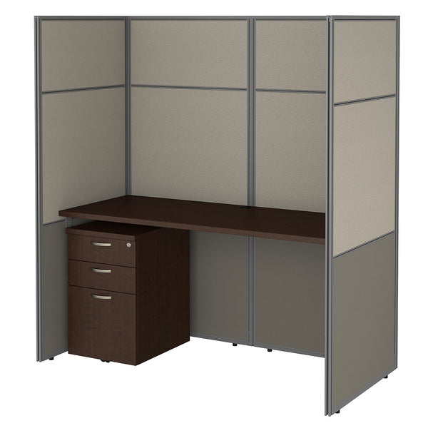 Bush Business Furniture Easy Office 60W Cubicle Desk with File Cabinet and 66H Closed Panels Workstation | Mocha Cherry