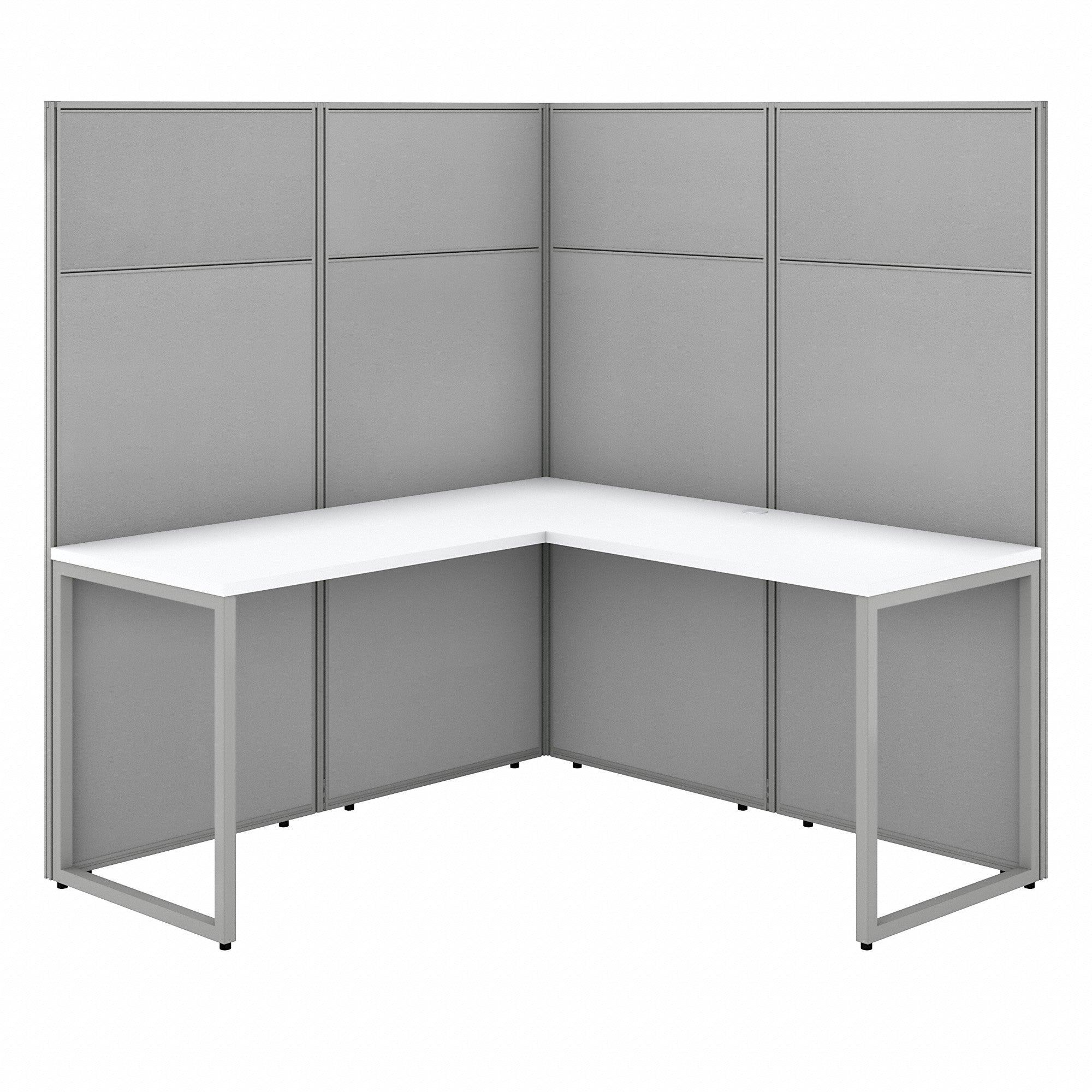Bush Business Furniture Easy Office 60W L Shaped Cubicle Desk Workstation with 66H Panels | Pure White/Silver Gray Fabric
