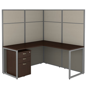 Bush Business Furniture Easy Office 60W L Shaped Cubicle Desk with File Cabinet and 66H Panels | Mocha Cherry