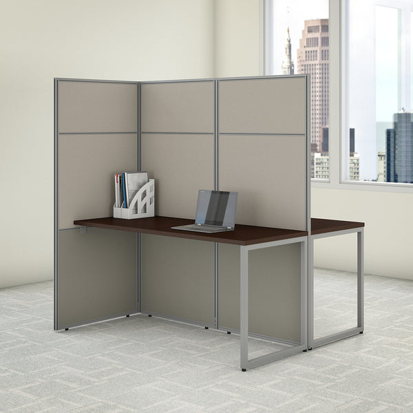 Bush Business Furniture Easy Office 60W 2 Person Cubicle Desk Workstation with 66H Panels | Mocha Cherry