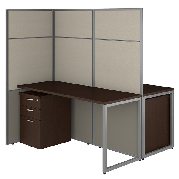 Bush Business Furniture Easy Office 60W 2 Person Cubicle Desk with File Cabinets and 66H Panels | Mocha Cherry
