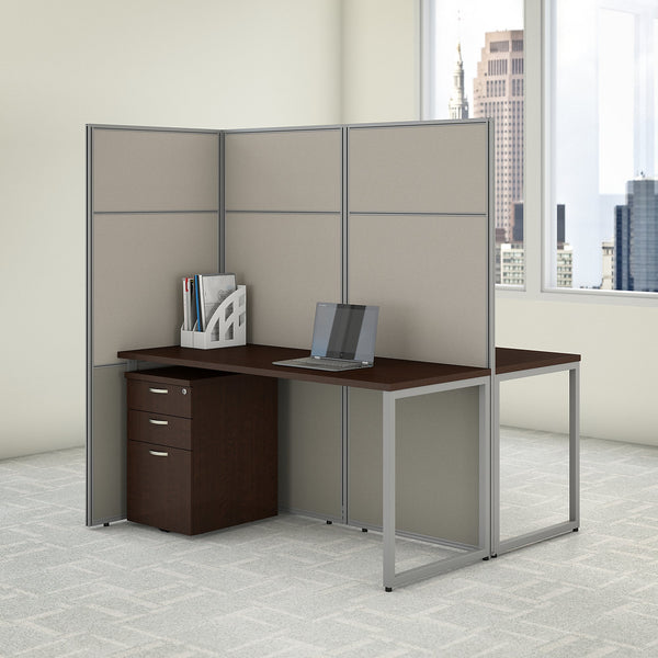 Bush Business Furniture Easy Office 60W 2 Person Cubicle Desk with File Cabinets and 66H Panels | Mocha Cherry