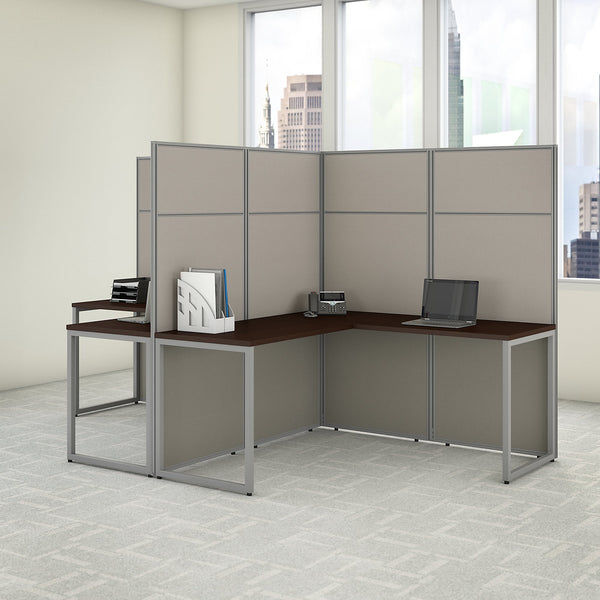 Bush Business Furniture Easy Office 60W 2 Person L Shaped Cubicle Desk Workstation with 66H Panels | Mocha Cherry