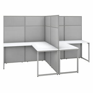 Bush Business Furniture Easy Office 60W 2 Person L Shaped Cubicle Desk Workstation with 66H Panels | Pure White/Silver Gray Fabric