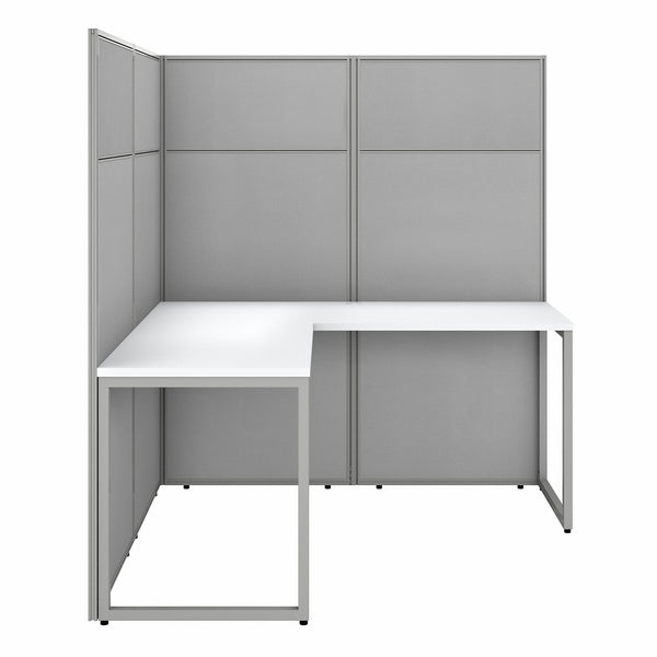 Bush Business Furniture Easy Office 60W 2 Person L Shaped Cubicle Desk Workstation with 66H Panels | Pure White/Silver Gray Fabric
