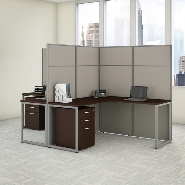 Bush Business Furniture Easy Office 60W 2 Person L Shaped Cubicle Desk with Drawers and 66H Panels | Mocha Cherry