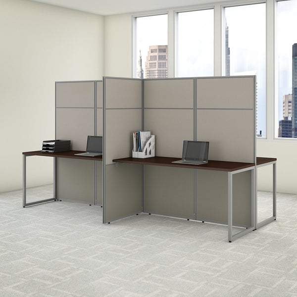 Bush Business Furniture Easy Office 60W 4 Person Cubicle Desk Workstation with 66H Panels | Mocha Cherry