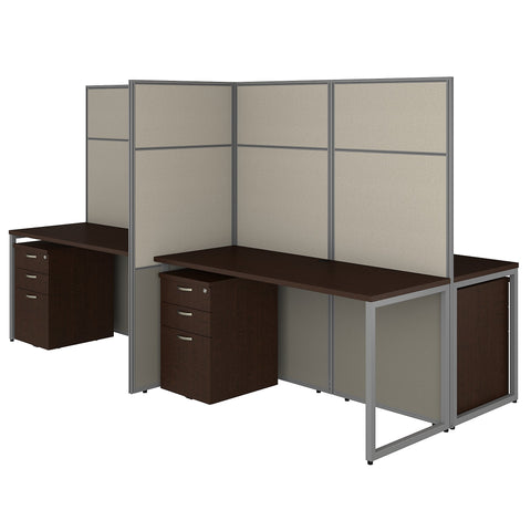 Bush Business Furniture Easy Office 60W 4 Person Cubicle Desk with File Cabinets and 66H Panels | Mocha Cherry
