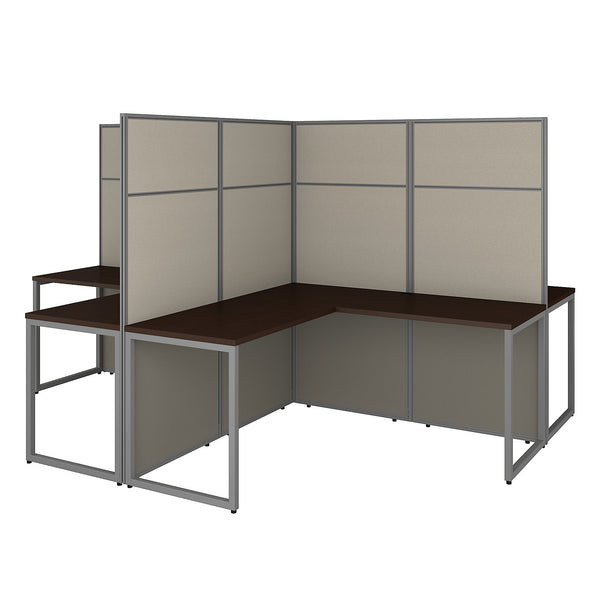 Bush Business Furniture Easy Office 60W 4 Person L Shaped Cubicle Desk Workstation with 66H Panels | Mocha Cherry