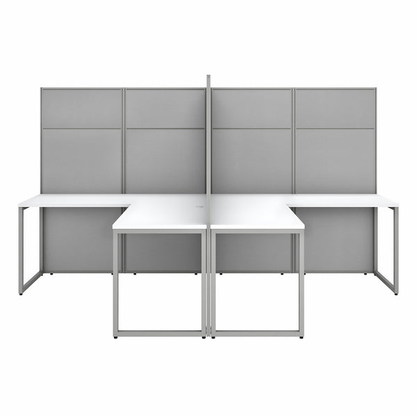 Bush Business Furniture Easy Office 60W 4 Person L Shaped Cubicle Desk Workstation with 66H Panels | Pure White/Silver Gray Fabric