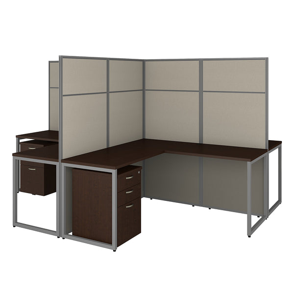 Bush Business Furniture Easy Office 60W 4 Person L Shaped Cubicle Desk with Drawers and 66H Panels | Mocha Cherry