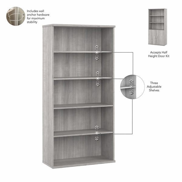 Bush Business Furniture Hybrid Tall 5 Shelf Bookcase | Platinum Gray