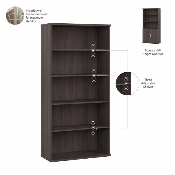Bush Business Furniture Hybrid Tall 5 Shelf Bookcase | Storm Gray
