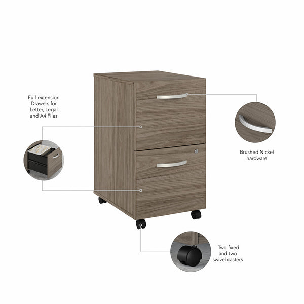 Bush Business Furniture Hybrid 2 Drawer Mobile File Cabinet - Assembled | Modern Hickory