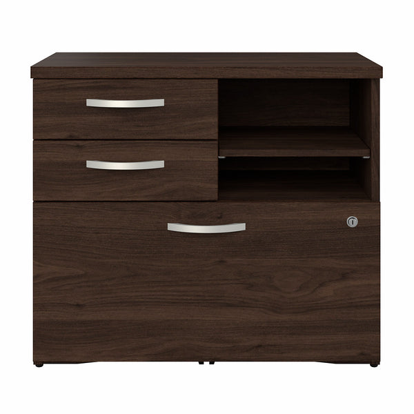 Bush Business Furniture Hybrid Office Storage Cabinet with Drawers and Shelves | Black Walnut