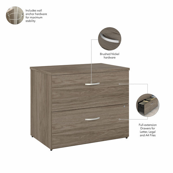 Bush Business Furniture Hybrid 2 Drawer Lateral File Cabinet - Assembled | Modern Hickory