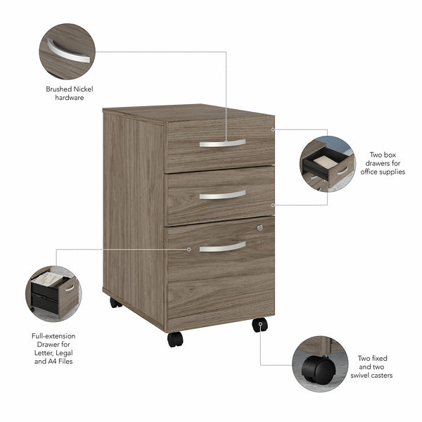 Bush Business Furniture Hybrid 3 Drawer Mobile File Cabinet - Assembled | Modern Hickory
