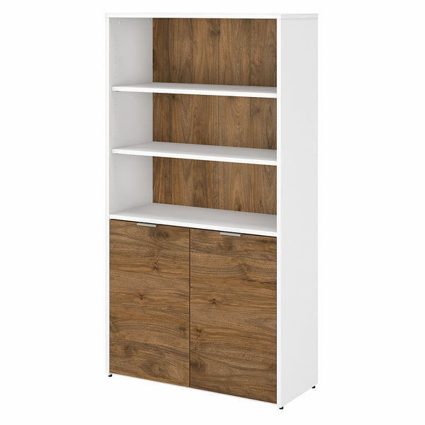 Bush Business Furniture Jamestown 5 Shelf Bookcase with Doors | Fresh Walnut/White