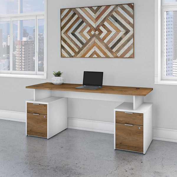 Bush Business Furniture Jamestown 72W Desk with 4 Drawers | Fresh Walnut/White