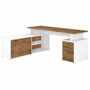 Bush Business Furniture Jamestown 72W L Shaped Desk with Drawers | Fresh Walnut/White