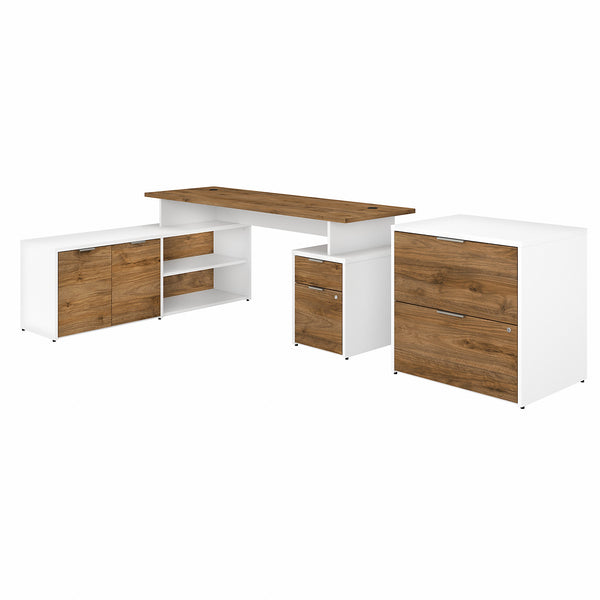 Bush Business Furniture Jamestown 72W L Shaped Desk with Drawers and Lateral File Cabinet | Fresh Walnut/White