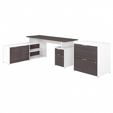 Bush Business Furniture Jamestown 72W L Shaped Desk with Drawers and Lateral File Cabinet | Storm Gray/White