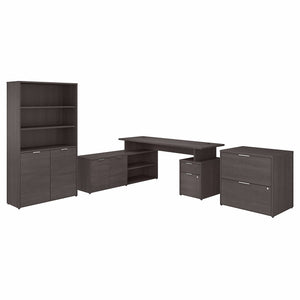 Bush Business Furniture Jamestown 72W L Shaped Desk with Lateral File Cabinet and 5 Shelf Bookcase | Storm Gray