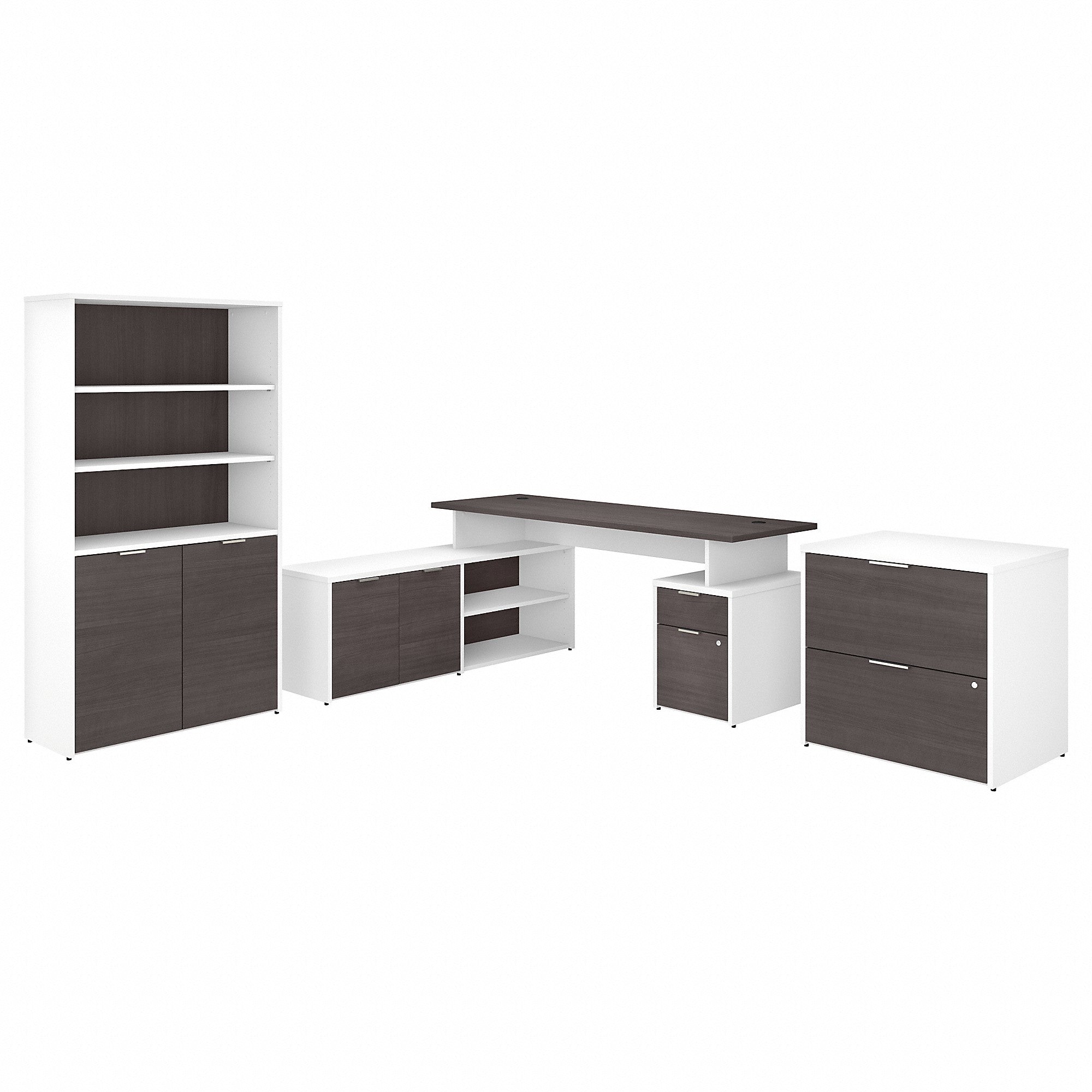 Bush Business Furniture Jamestown 72W L Shaped Desk with Lateral File Cabinet and 5 Shelf Bookcase | Storm Gray/White