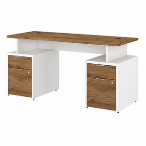 Bush Business Furniture Jamestown 60W Desk with 4 Drawers | Fresh Walnut/White