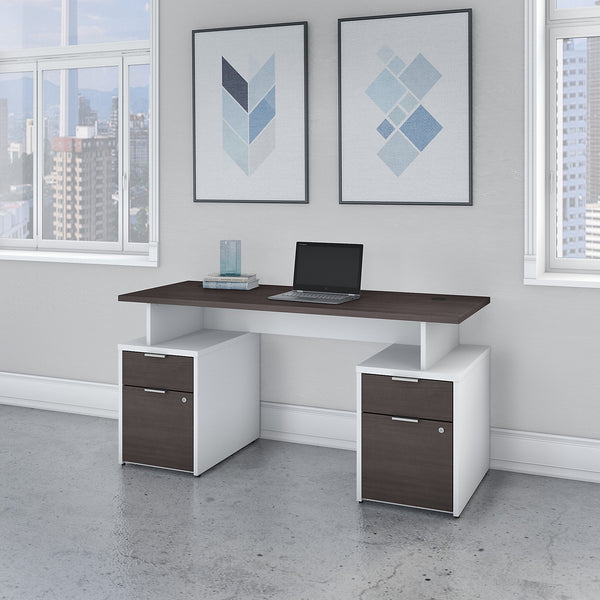 Bush Business Furniture Jamestown 60W Desk with 4 Drawers | Storm Gray/White