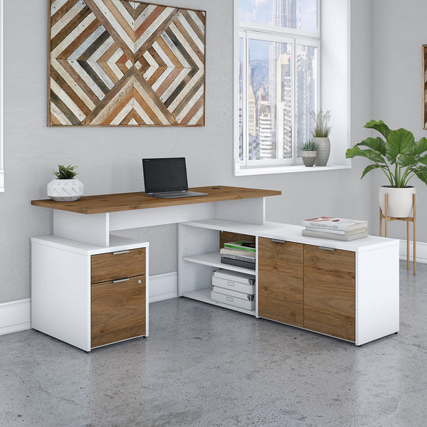 Bush Business Furniture Jamestown 60W L Shaped Desk with Drawers | Fresh Walnut/White
