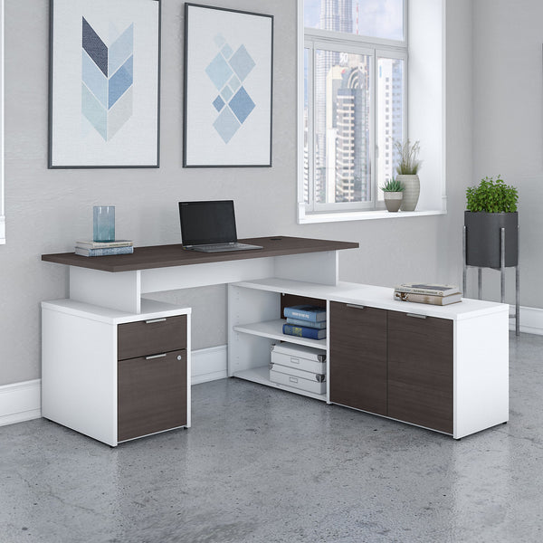Bush Business Furniture Jamestown 60W L Shaped Desk with Drawers | Storm Gray/White