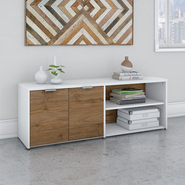 Bush Business Furniture Jamestown Low Storage Cabinet with Doors and Shelves | Fresh Walnut/White