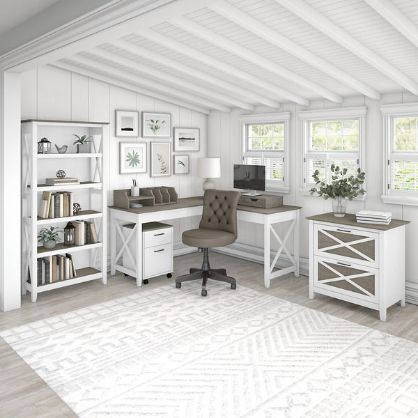 Bush Furniture Key West Tall 5 Shelf Bookcase | Shiplap Gray/Pure White