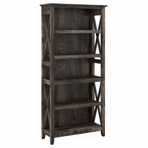 Bush Furniture Key West Tall 5 Shelf Bookcase | Dark Gray Hickory